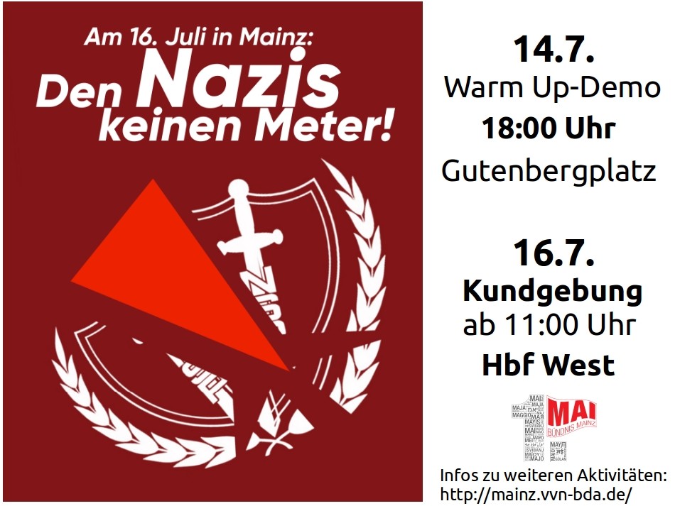 Sharepic vom 1. Mai Bündnis Mainz gegen die Nazi-Demo am 16.7.2022 in Mainz - Mainz stellt sich Quer!